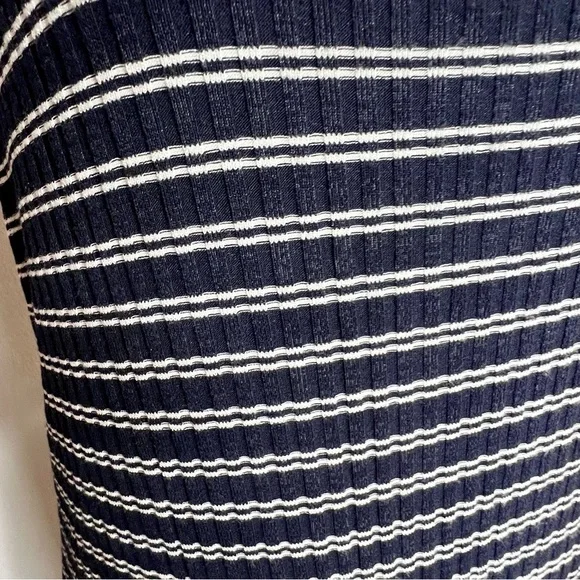Madewell Womens Racerback Midi Tank Dress Large Striped Ribbed Navy Blue White - Picture 8 of 14
